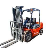 Transmisión manual de grado industrial Helicóptero usado de 3 toneladas Diésel montacargas naranja de mástil de tres etapas neumáticos sólidos de baja hora