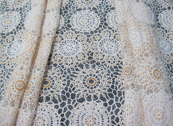 White Cotton Polyester Lace Fabric Thick Geometric Burnout Lace for Dress Decoration(CY-DK0023)