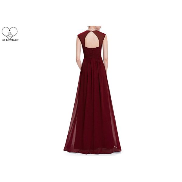 No Tail Chiffon V Neck Bridesmaid Dress Waist Beading Sleeveless Back Hollow Out