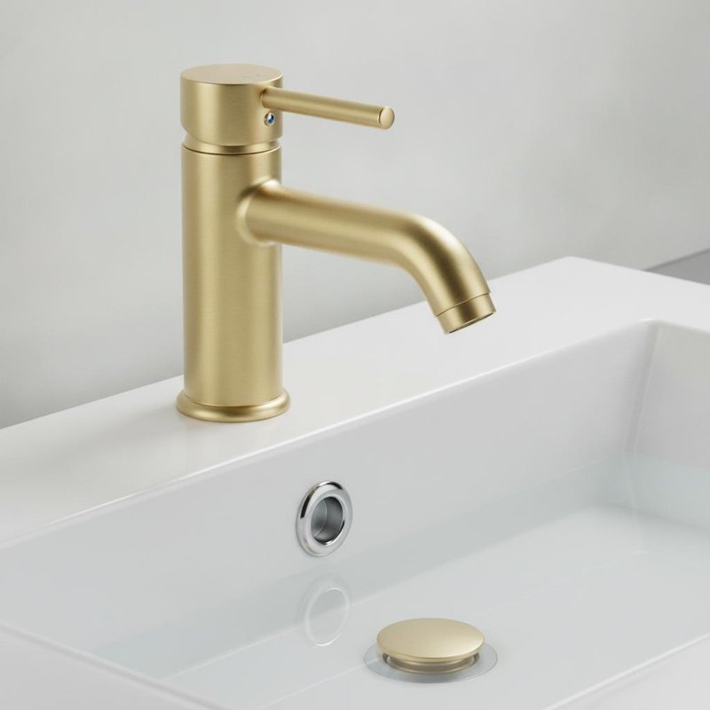 Swivel Spout Brass Basin Mixer Tap Brushed Brass Finish 360 Degree Rotation with Pop Up Waste Set