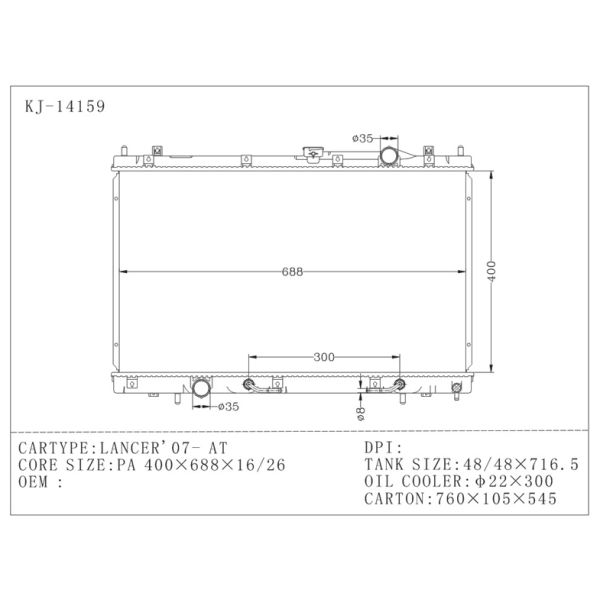 Car 2007 mitsubishi lancer radiator with Oil cooler AT Transmission