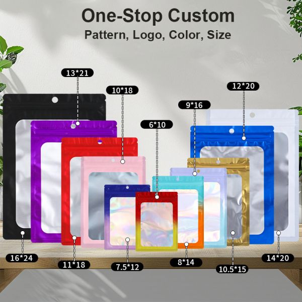 In Stock Resealable Holographic Ziplock Bags Durable Material Zip Lock Pouch Mylar Packaging Bag