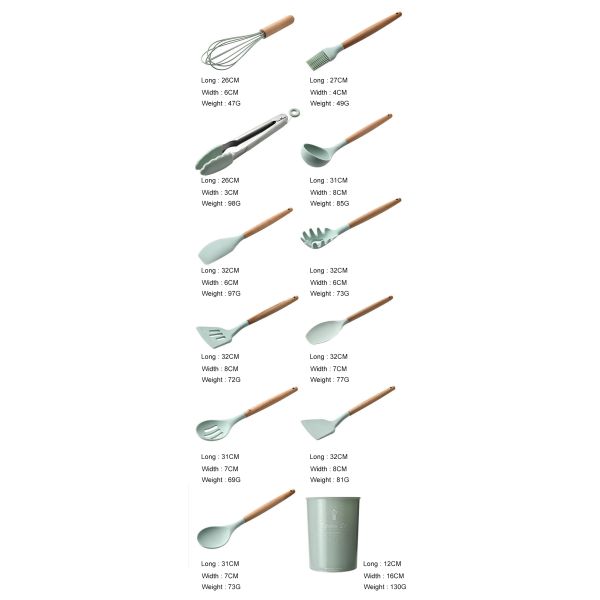 Outdoor Custom Logo Wooden Handle Espatulas Silicone Kitchen Utensil Spatula Set with Storage Bucket