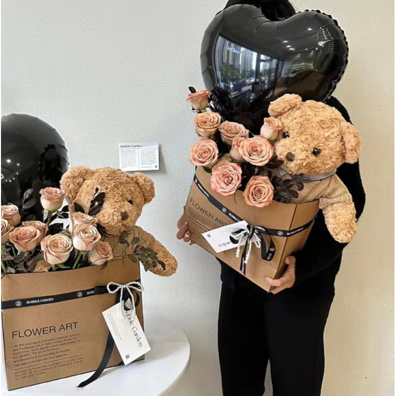 Doll plush cute bear bouquet, eternal rose artificial flower Valentine's Day gift, birthday gift for girls