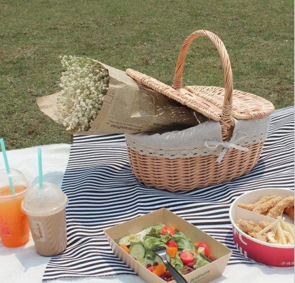 Handmade Natural Willow Wicker Picnic Basket Cheap Lunch Bags Hot sale products Outdoor Lunch Basket