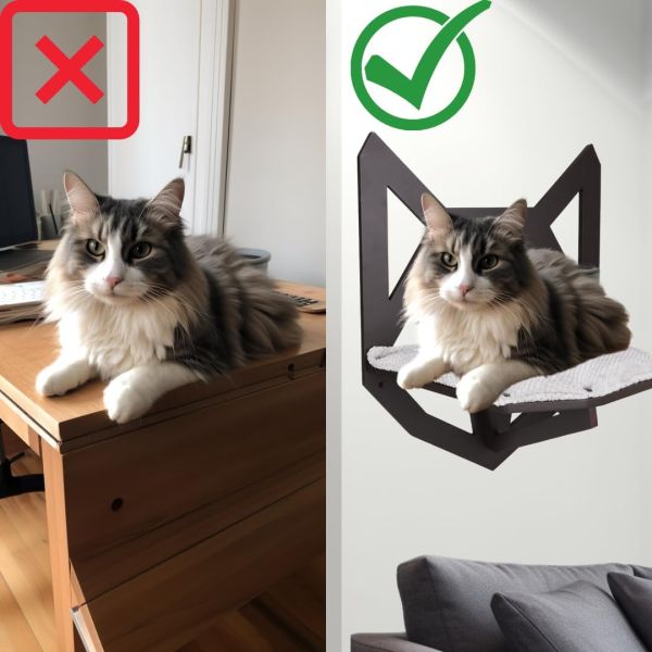 Function Save Space Wall Mounted Cat Shelf with Shelves Perches and Hanging Bed