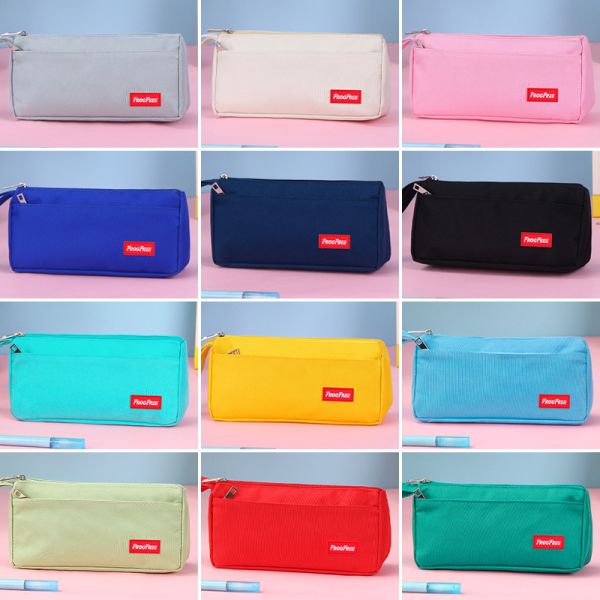 Creative Large Capacity Pencil Case in Colorful Solid Canvas for School Supplies