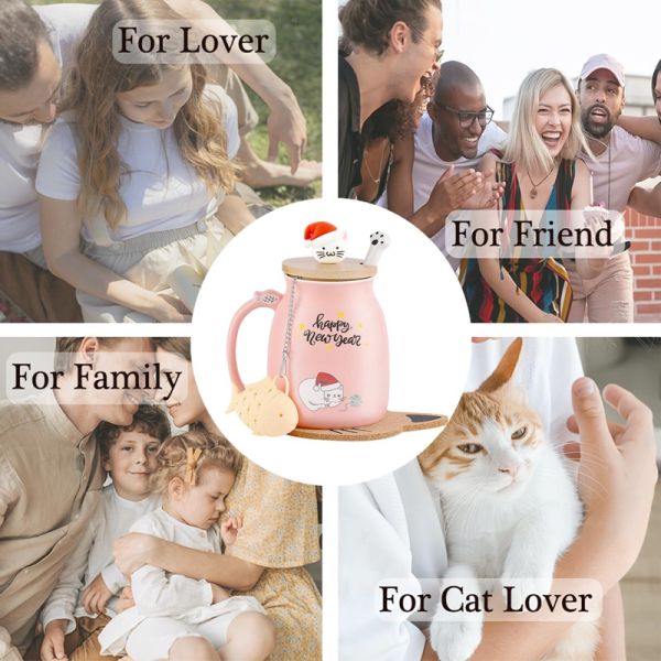 Cute Style 380ml Portable Ceramic Coffee Cup with 3D Little Cat Design and Bamboo Lid