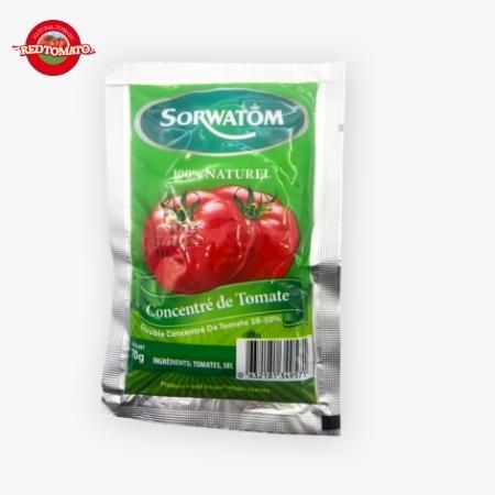 Sachet plat de 70g de concentré de tomate, Brix 28-30%, disponible sous la marque Retomate ou personnalisable avec votre propre marque (OEM)