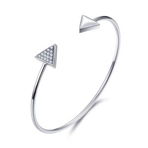 1.5mm Round CZ Handmade Sterling Silver Bangle Bracelets 5.40g