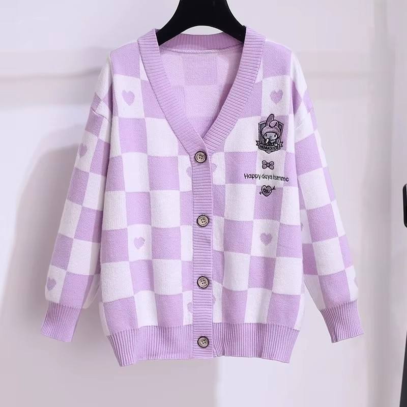 OEM Women Knit Sweater Long Sleeve V-neck Preppy Style Jacquard Embroidery Button Knit Cardigan