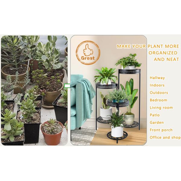 Plant Stand Indoor Outdoor, Plant Shelf Multiple Flower Pot Holder, Metal Wrought Iron Planter Shelf Plant Display