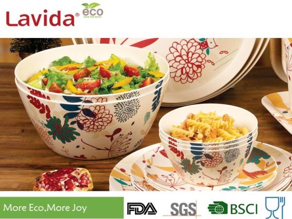 High Strength Bamboo Salad Bowl Set Heat Resistant Food Grade Printing Decal