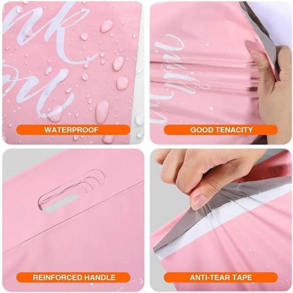 Thanks You Poly Courier Shipping Bag Self Adhesive Mailing Bags With Handles Custom Pink Poly Mailers Courier Bag With Handle