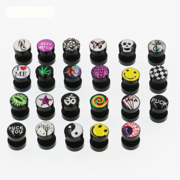 Free shipping fake ear plugs ear studs earrings for girls logo print anti-allergic piercing jewelrys