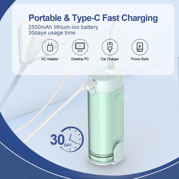 IPX7 Grade Mini Water Jet Flosser Mouth Cleaner 5 Modes With 200ml Water Tank