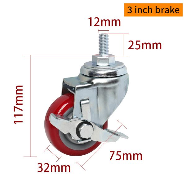 EDL Medium Duty 3 pulgadas 150 kg TPU rojo de rosca roscada por giro y tipo de freno 503S-86