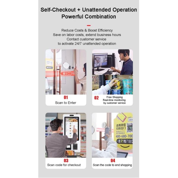 Supermarket Capacitive Touchscreen Food Ordering Kiosk 21.5 inch with Payment Self-Checkout Android SDK Features