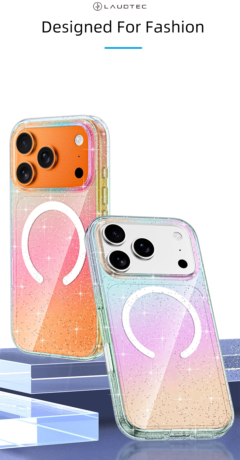 Transparent Magnetic Glitter Ultra-thin Protective case for iPhone 17 Series TPU Shockproof Iridescent Gradient Colors OEM/ODM