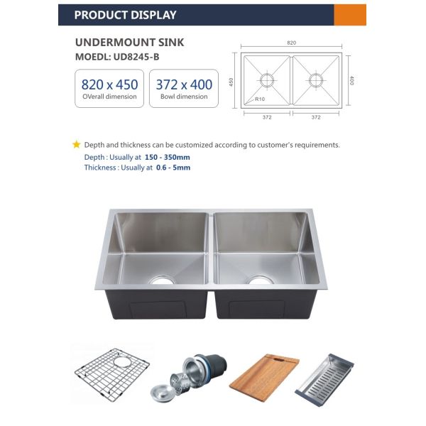 5050 Double Bowl 18 Gauge Stainless Steel Undermount Kitchen Sink