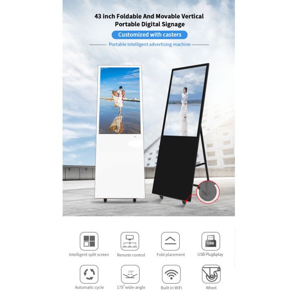Передвижной киоск положения пола экрана IPS LCD со складным кронштейном