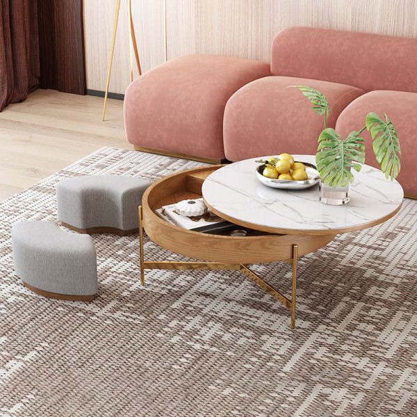 Minimalist Round Marble Coffee Table With Storage Revolving Marble Storage Coffee Table