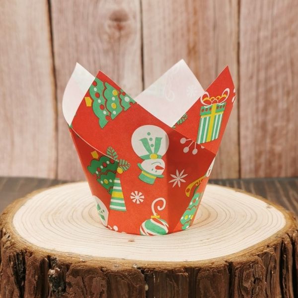 Wholesale Greaseproof Muffin Paper Cups, Heat Resistant Non Stick Tulip Cupcake Liners Christmas