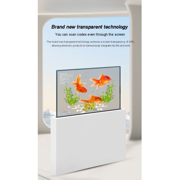 55 inch Floor Standing See Through Transparent OLED Lifting All-in-one TV Interactive Touchscreen Display