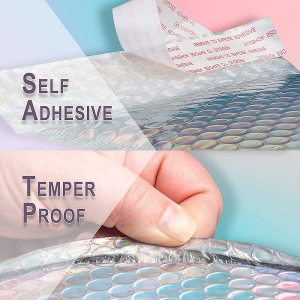 Custom Packaging Holographic Silver Metallic Bubble Envelopes Shipping Laser Bubble Mailer Waterproof Shockproof Bubble Bags