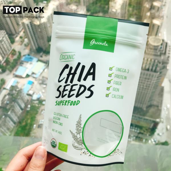 500g Stand Up Aluminum Foil Organic Chia Seed Packaging Bag With Window