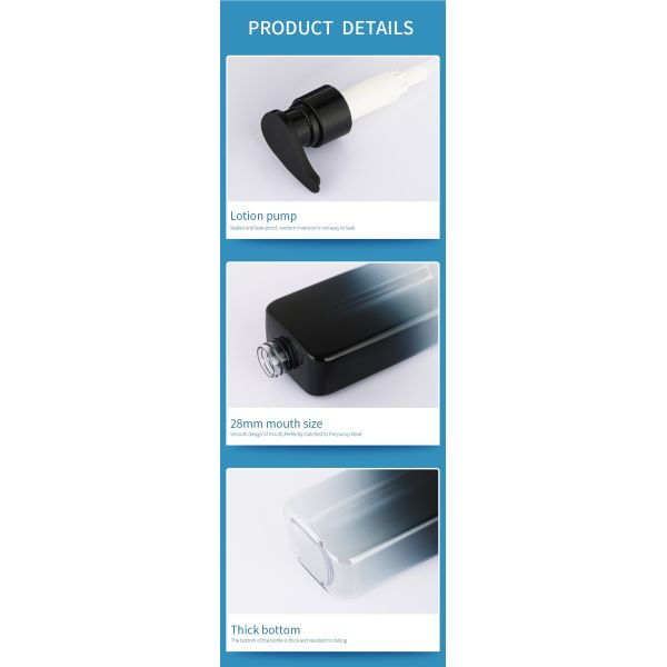 High Quality Square Gradient Black Pastel Pink Cosmetic Skincare  Custom Color Shampoo Bottle