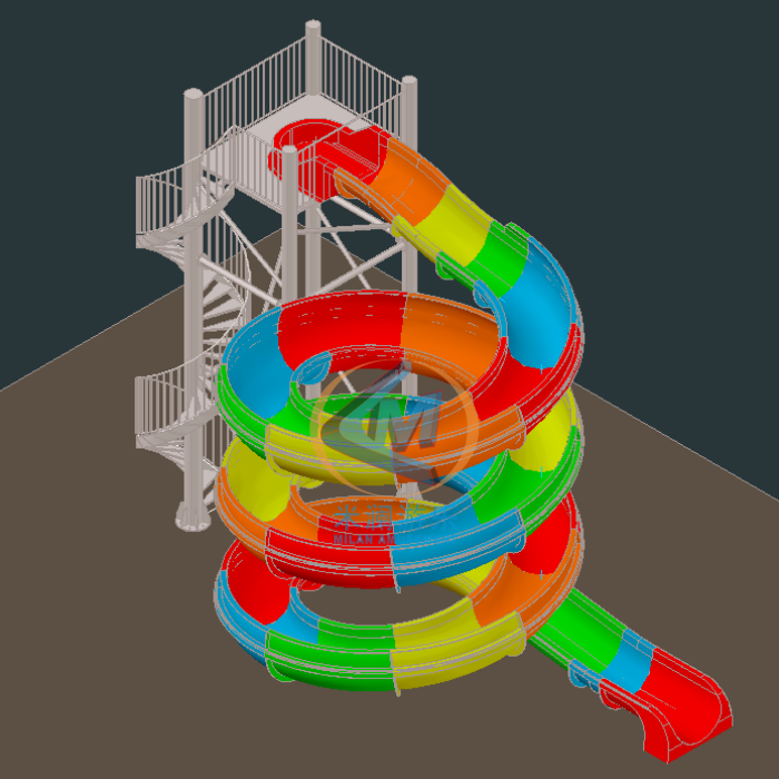 Hotel Pool Fiberglass Curved Water Body Slide For Kids Adults 60-90cm Pool Depth