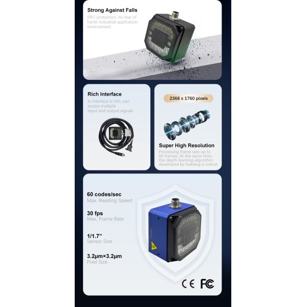 4MP Industrial Barcode Reader | Global Shutter CMOS Scanner IP67