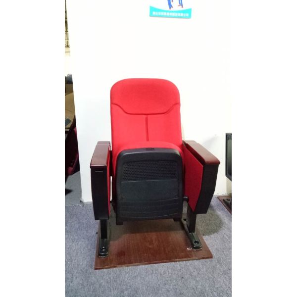 Red Color Church Lecture Hall Seating MDF Writing Pad Cocked PP Outerback