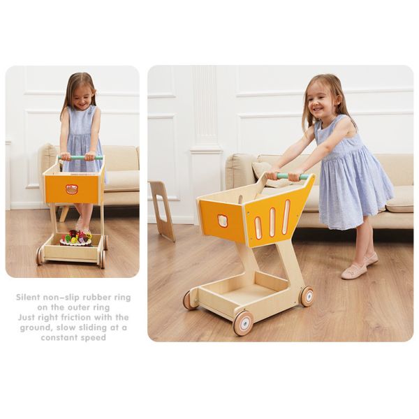 Children's Double Deck Wooden Toy Shopping Trolley