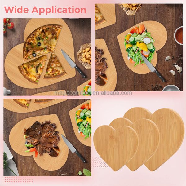 Tablas de corte de bambú en forma de corazón sostenibles 3 pcs para cocinas profesionales