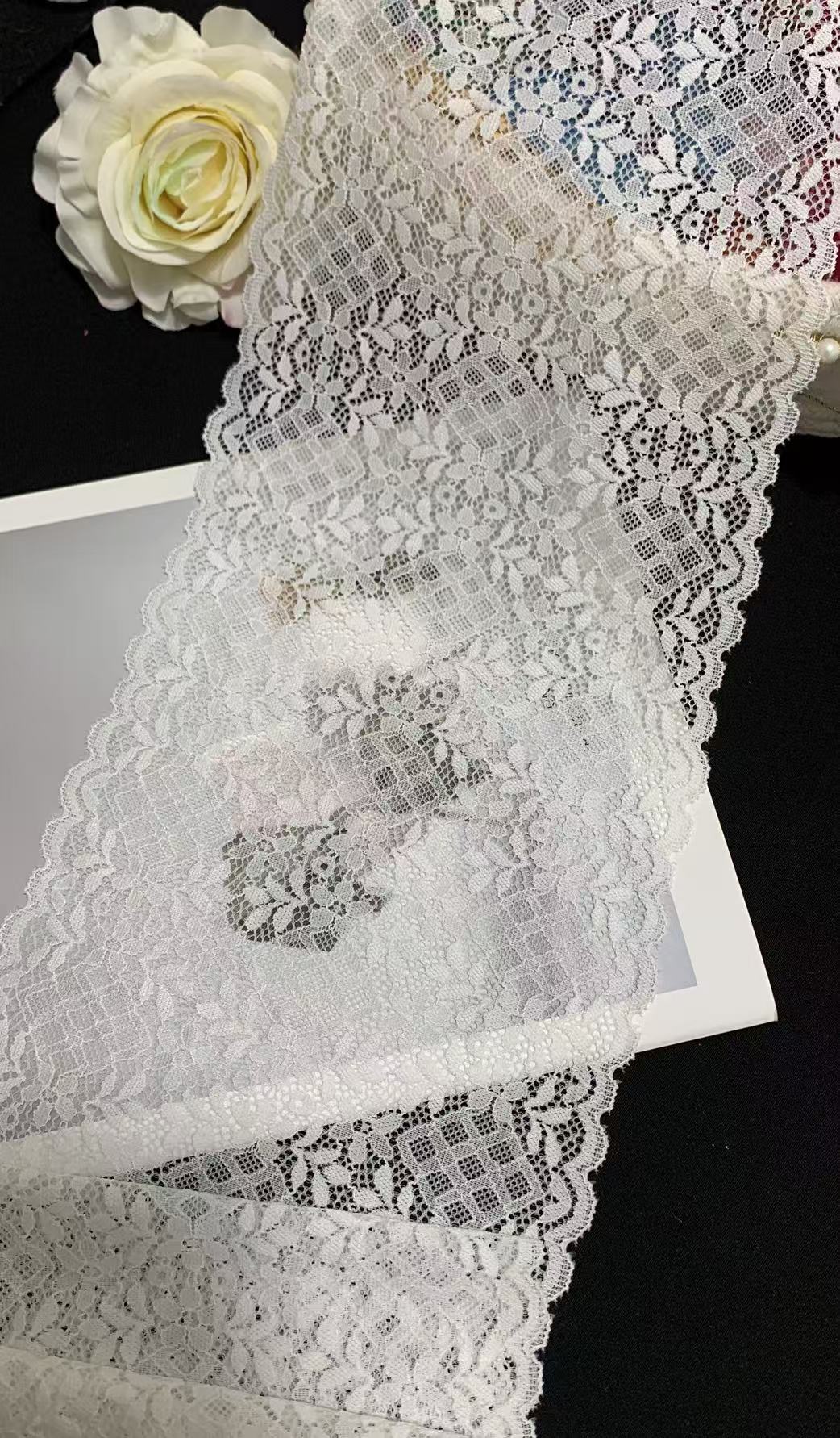 A1Z017# Elastic Nylon Spandex Lace Trim 18cm Wide Diamond Floral Stretch Lece for Lingerie Dress Underwear