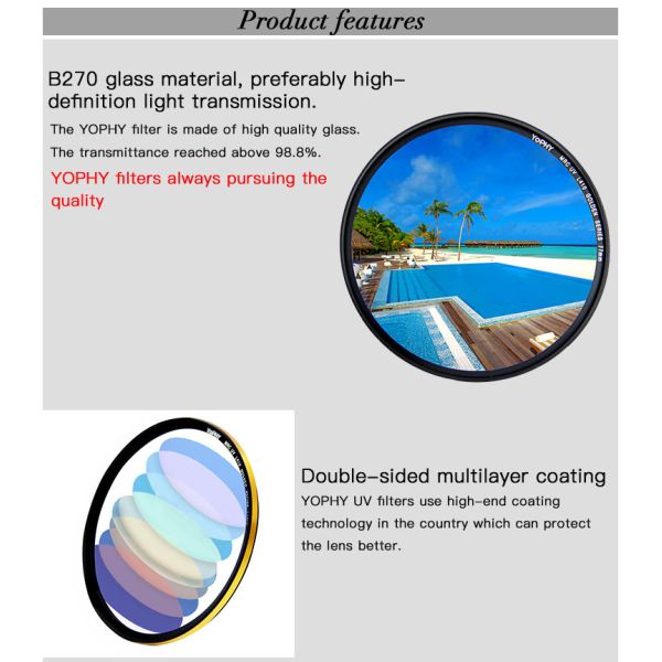 DSLR Lens UV Filter Gold Ring Aluminum Alloy Frame Optical Glass UV Filters for DSLR Camera