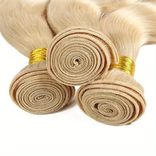 Unprocessed Brazilian Human Hair Bundle Weft And Closure 613 Color Blonde ODM Hair Bundles