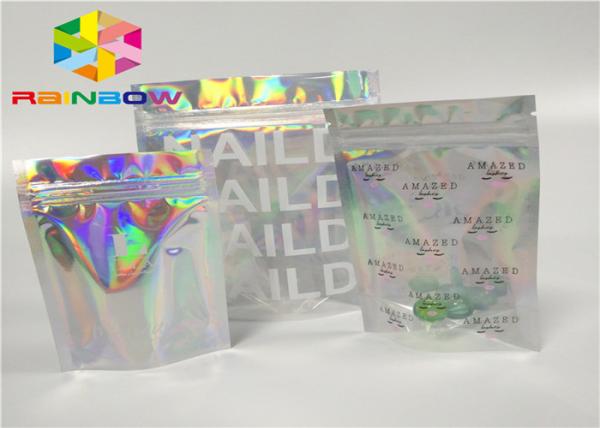 printing zipper plastic mylar foil k packaging hologram laser holographic stand up zip pouch bag for gift/bottles