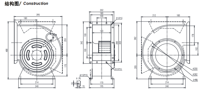 Fã centrífugo dianteiro de 1300 RPM com o único impulsor da lâmina da entrada 225mm