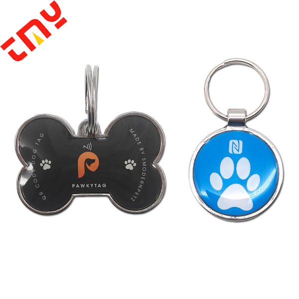 Custom Printed Wearable Metal QR Code Pet Cat ID Name NFC Dog Tag Smart Wireless Round Tag