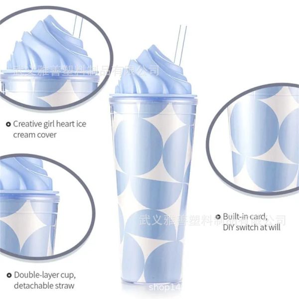 Cream Straw Cup Girl-Themed Plastic Double-Layer Water Cup Gift Logo Customization