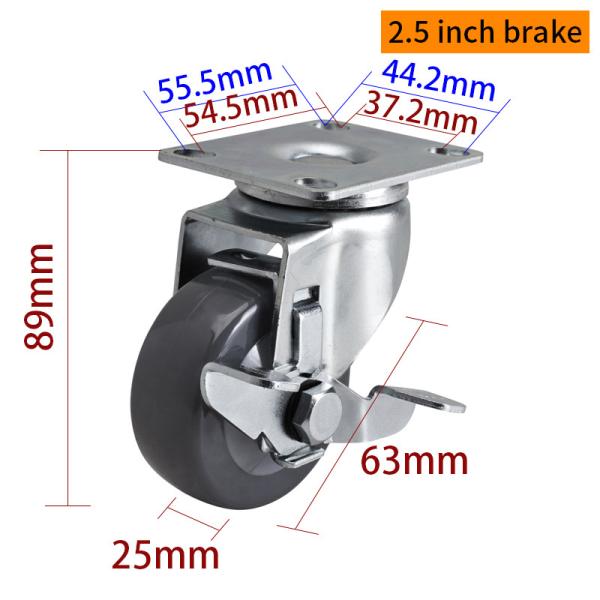 EDL Light Duty 2,5 pouces 70 kg Plate TPU Caster par type rigide, pivotant et frein
