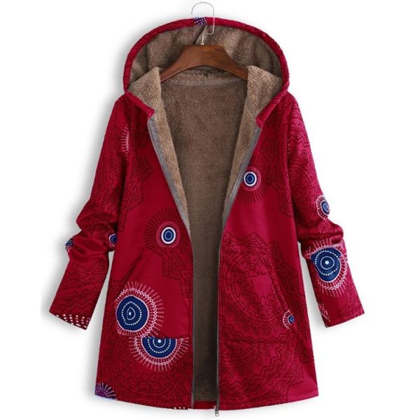 2020 Waterproof Ethnic Style Fashion Fleece Coat Printed Pocket Hoodie Jacket Women Winter