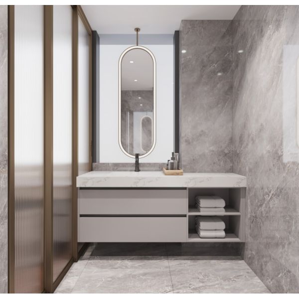 Armarios de lavabos comerciales a prueba de humedad con espejo oval ajustable