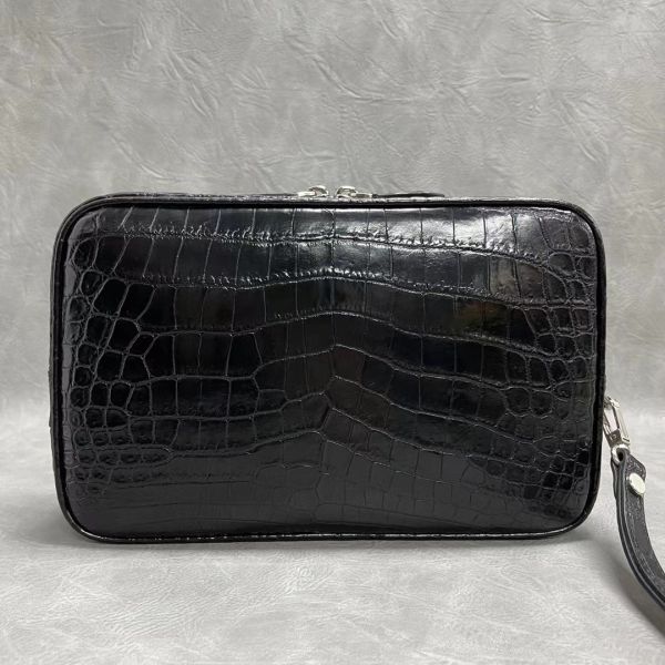 Authentic Real Crocodile Belly Skin Zipper Closure Male Clutch Purse Genuine Exotic Alligator Leather Men Wristlets Bag