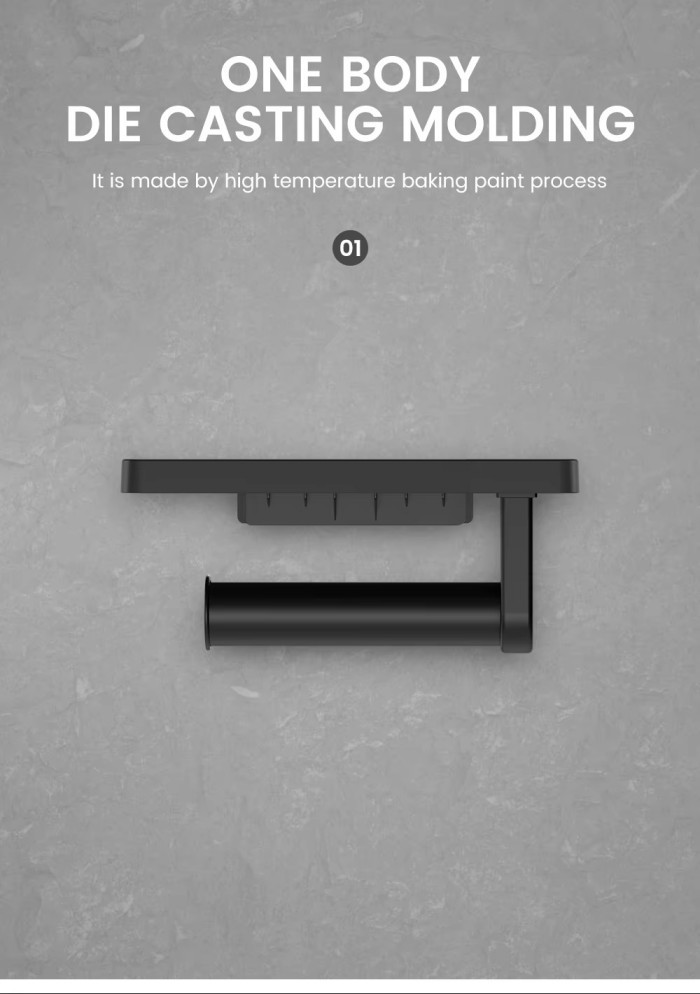 Self Adhesive Wall Mounted Toilet Tissue Holder Drop Proof Design Space Saving Shelf