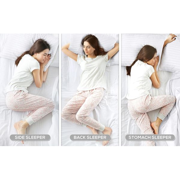 Healthy Sleep Queen Size White Bed Pillows Set of 2 for Back Stomach or Side Sleepers