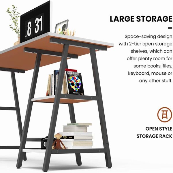 Wooden Metal Office Computer Desk With Shelves ODM